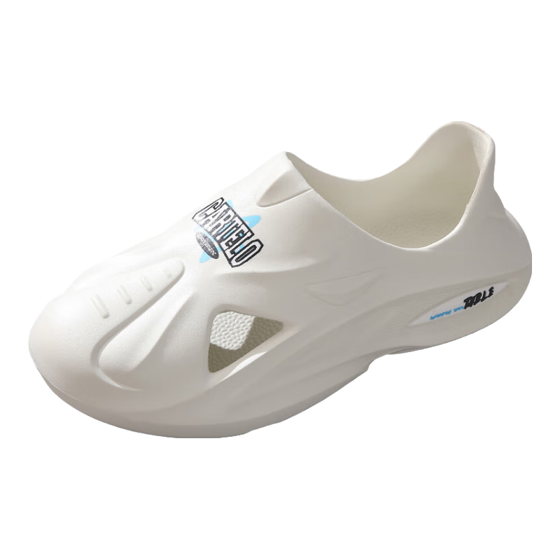 CARTELO Men's Perforated Sandals, Summer Slippers, Slip-On Beach Shoes, Casual Slides, Style 1481, White, Size 42