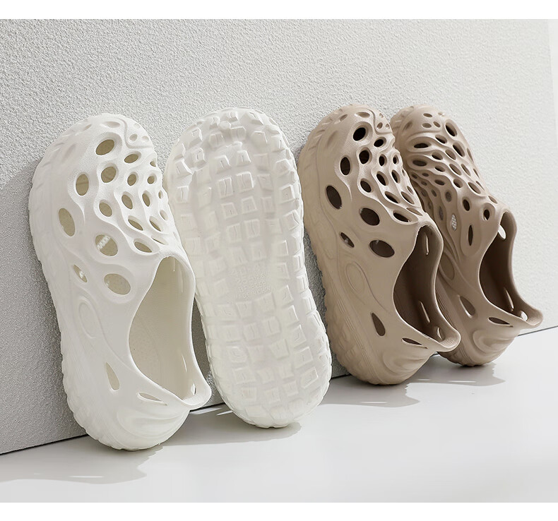 GUOLUOFEI Perforated Closed-Toe Slippers for Men And Women, Outdoor Wear, Summer Thick-Soled Non-Slip Beach Sandals, Milk Coffee Color, Size 44-45 10