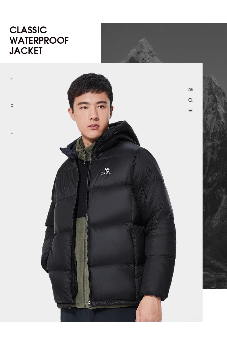 CAMEL Outdoor down Jacket, 600 Fill Power, New Short Style for Men And Women, Thick Puffer Coat 31