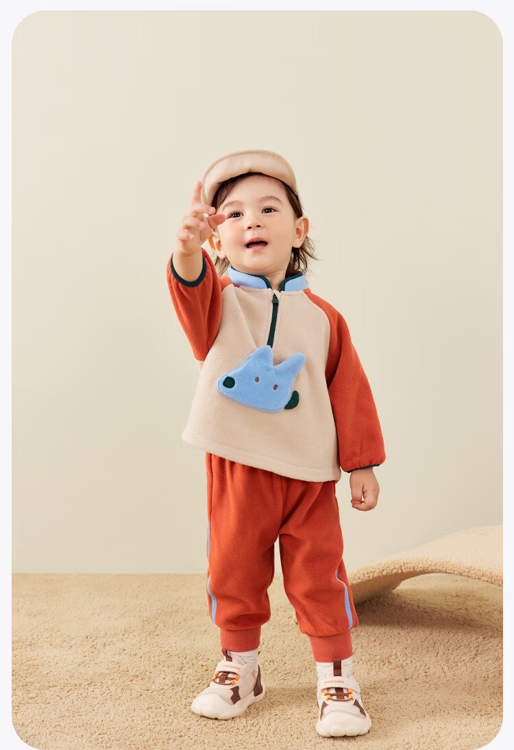 Minibala [Clean Electric Fleece] Warm Anti-Static Fleece Sweatshirt And Pants for Boys And Girls, Cute Baby Hoodie And Long Pants 3