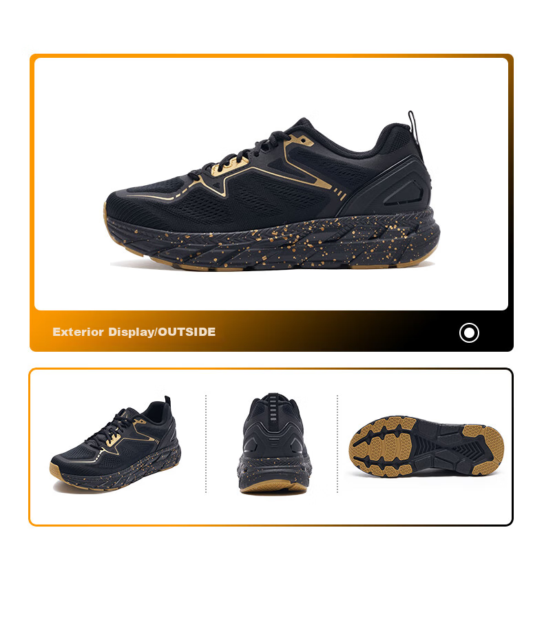 Huwaitegong R11 Shock-Absorbing Running Shoes, Jogging Shoes, Cushioned Breathable Aerobics Jump Rope Shoes, Lightweight Sports Shoes for Men And Women, Black And Gold, Size 42 11