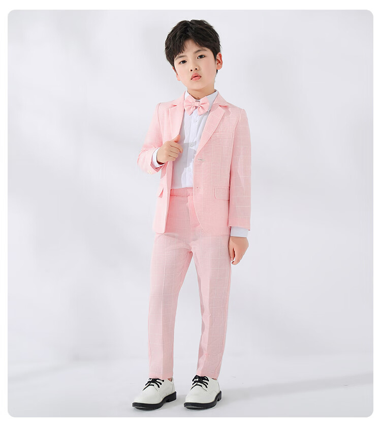 LUOBOBEIBEI Boys' Suit Set, Children's Formal Wear for Spring And Autumn, Plaid Suit, Flower Boy Birthday Outfit, Blue Four-Piece Set, Size 110 12