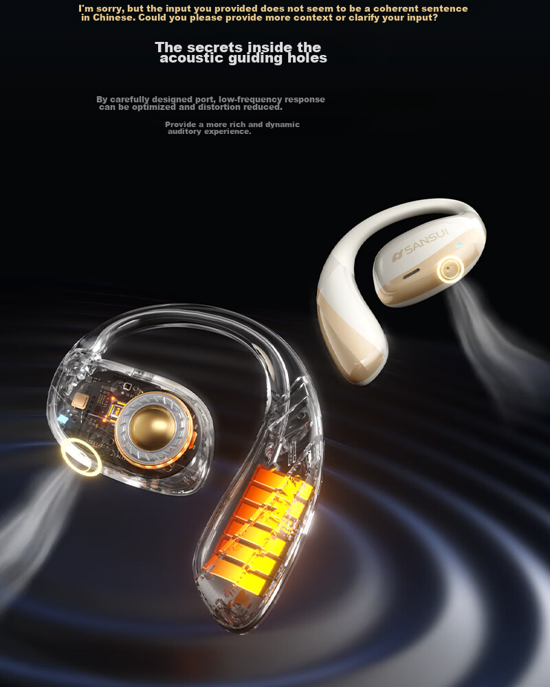 SANSUI [Major New Product | Three Major Upgrades] T19/W19 Bluetooth Headphones, Over-Ear Bone Conduction Concept, Non-In Open Wireless Noise-Cancelling Sports Headphones, Compatible with Xiaomi 9