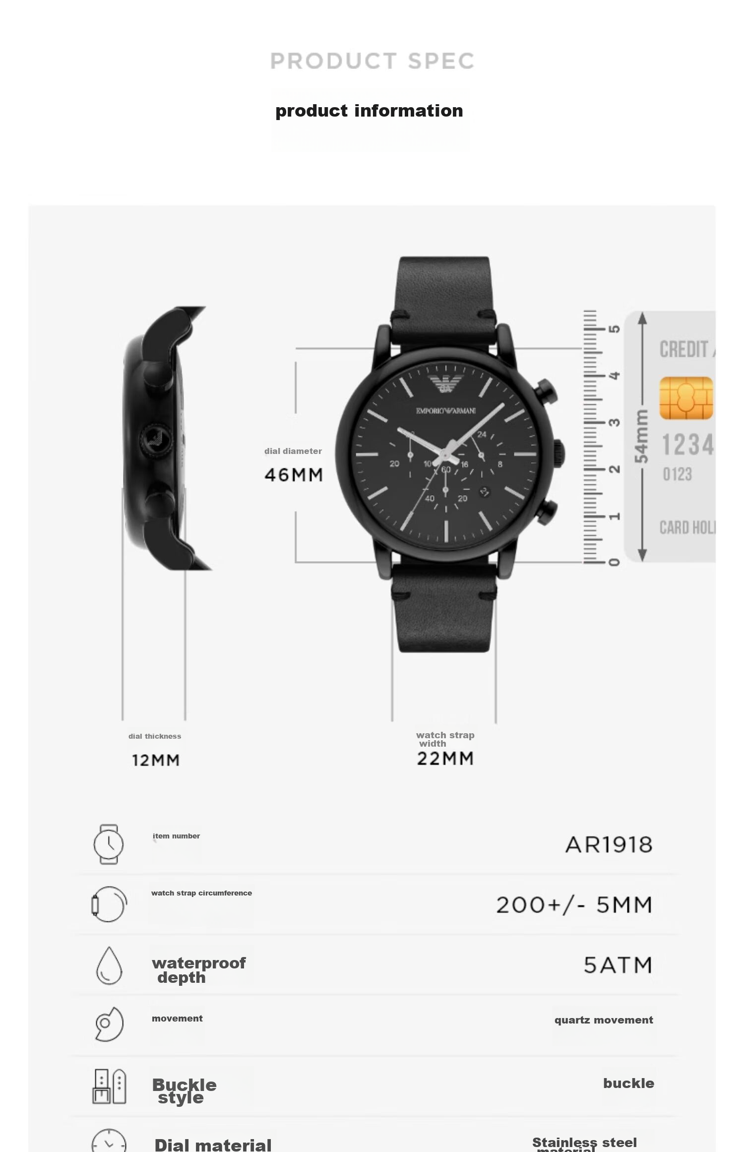 EMPORIO ARMANI Men's Black Knight Series Watch, Glossy Black Leather Strap Casual Quartz Watch Birthday Gift AR1918 4