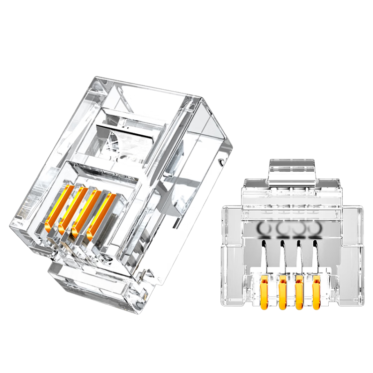 SAMZHE Telephone Crystal Head, High-Quality 6P4C Voice Telephone Line Connector, 4-Core Telephone Line Crystal Head Compatible with 2-Core RJ11 Telephone Voice Crystal Head, 50 Pieces, DHT350
