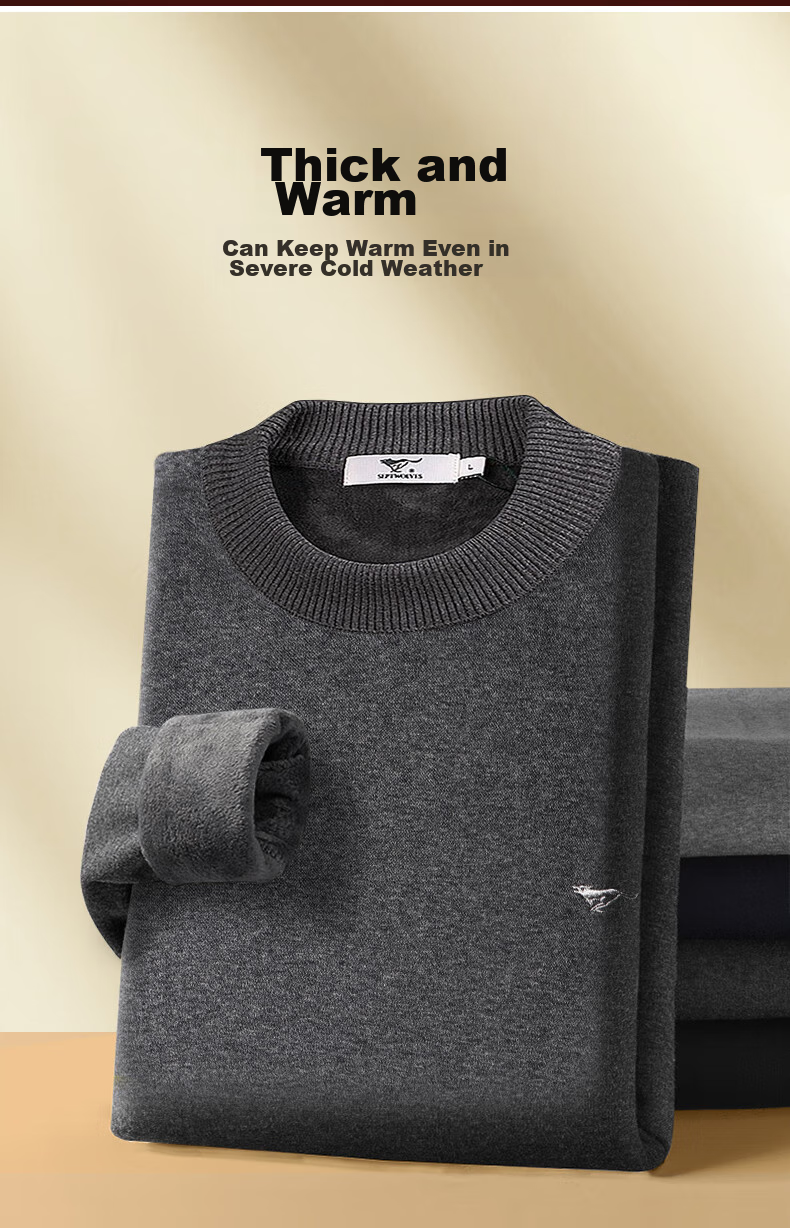 SEPTWOLVES Thermal Underwear for Men, Autumn And Winter Fleece-Lined Thickened Turtleneck Windproof Cold-Resistant Neck Protection Set for Middle-Aged And Elderly 5
