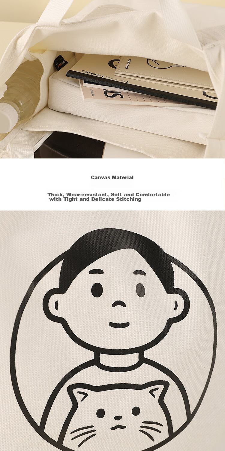 KOKUYO Noritake Collaboration Tote Bag, Portable Fashion Canvas Bag, Instagram-Style Handbag, Shopping Bag, Simple Large-Capacity Shoulder Bag, Tutoring Bag, WSG-KB2X02W Canvas Bag 9