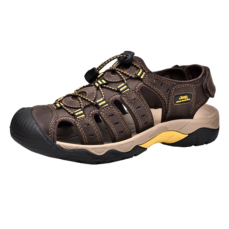 Jeep Men's Outdoor Breathable Beach Sandals, Closed-Toe Water Shoes with Holes, Non-Slip Hiking Casual River Tracing Shoes