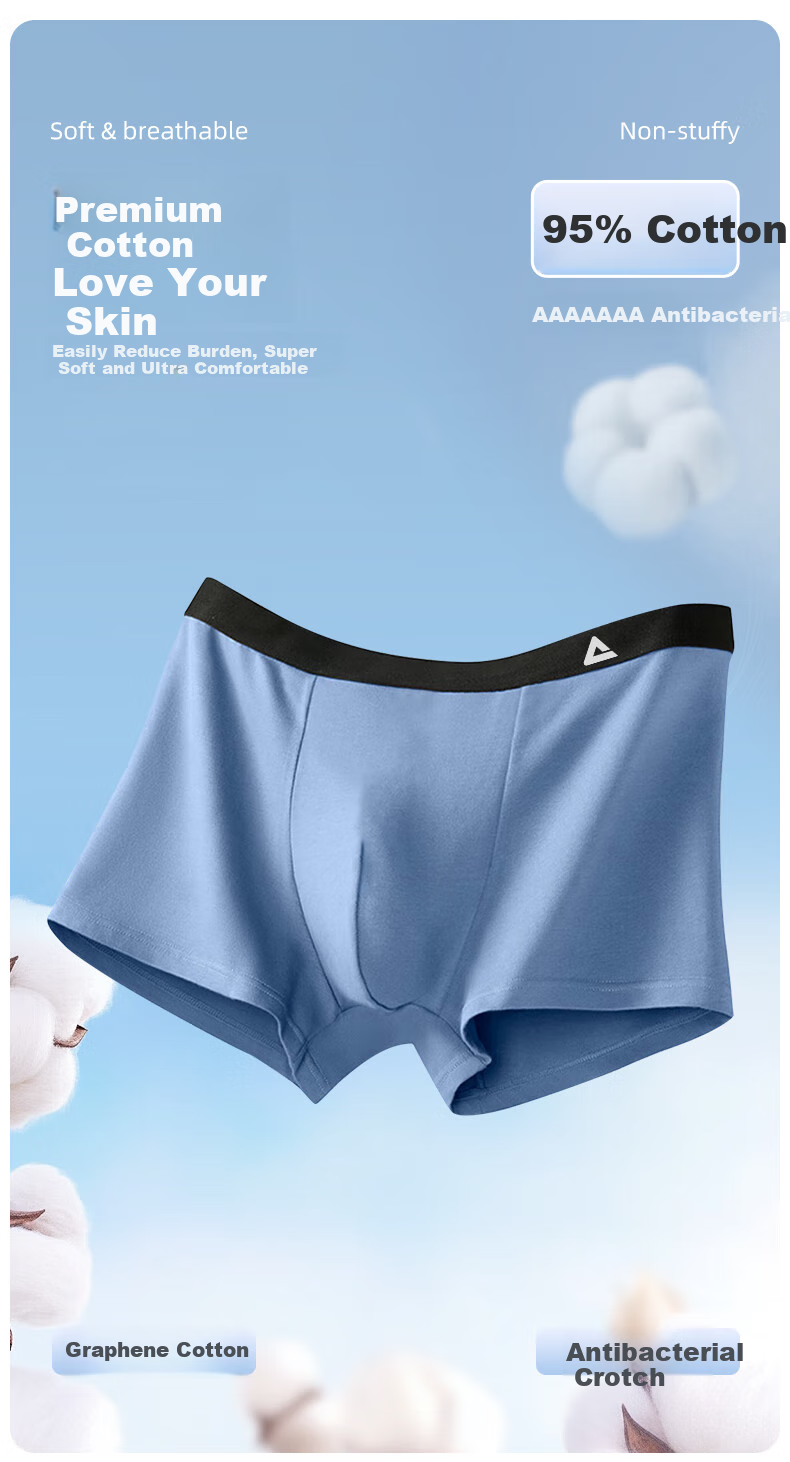 PEAK Men's Underwear, Youth Sports Underwear, Pure Cotton Boxer Briefs, 7A Antibacterial Men's Shorts, Square-Cut Underpants, Size L 1