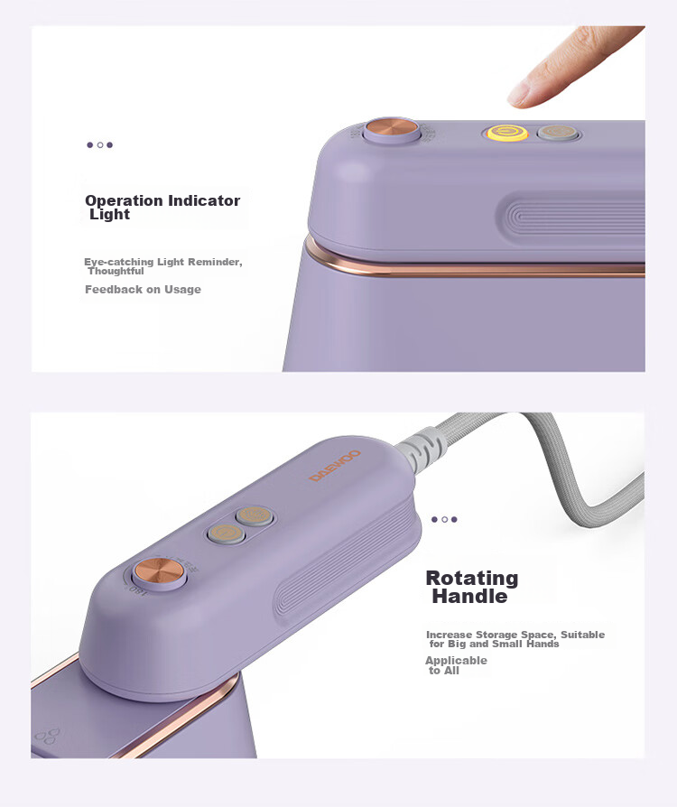 DAEWOO [Low Price for Top Streamer 9% Off] Handheld Garment Steamer for Home Use, High-Pressure Steam Iron, Portable Small Sterilizing Electric Iron for Travel And Business Trips HI-029PRO Purple 27