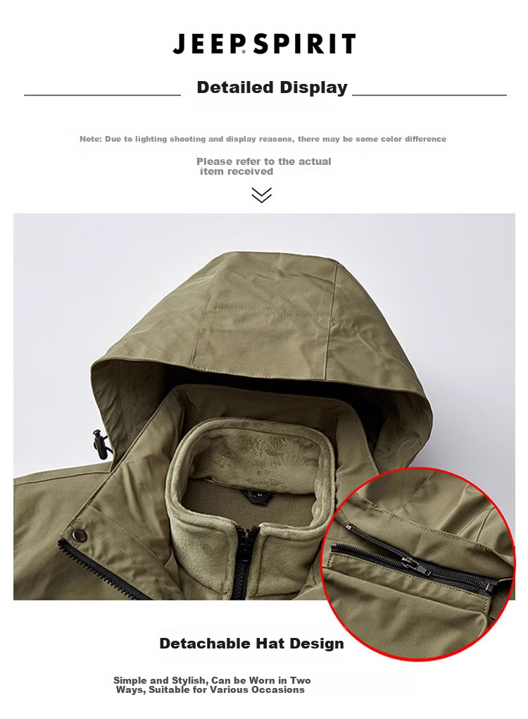 JEEP SPIRIT Men's Jacket, Autumn And Winter Korean Style Coat, Men's Three-In Detachable Outerwear, Khaki, 3XL 11