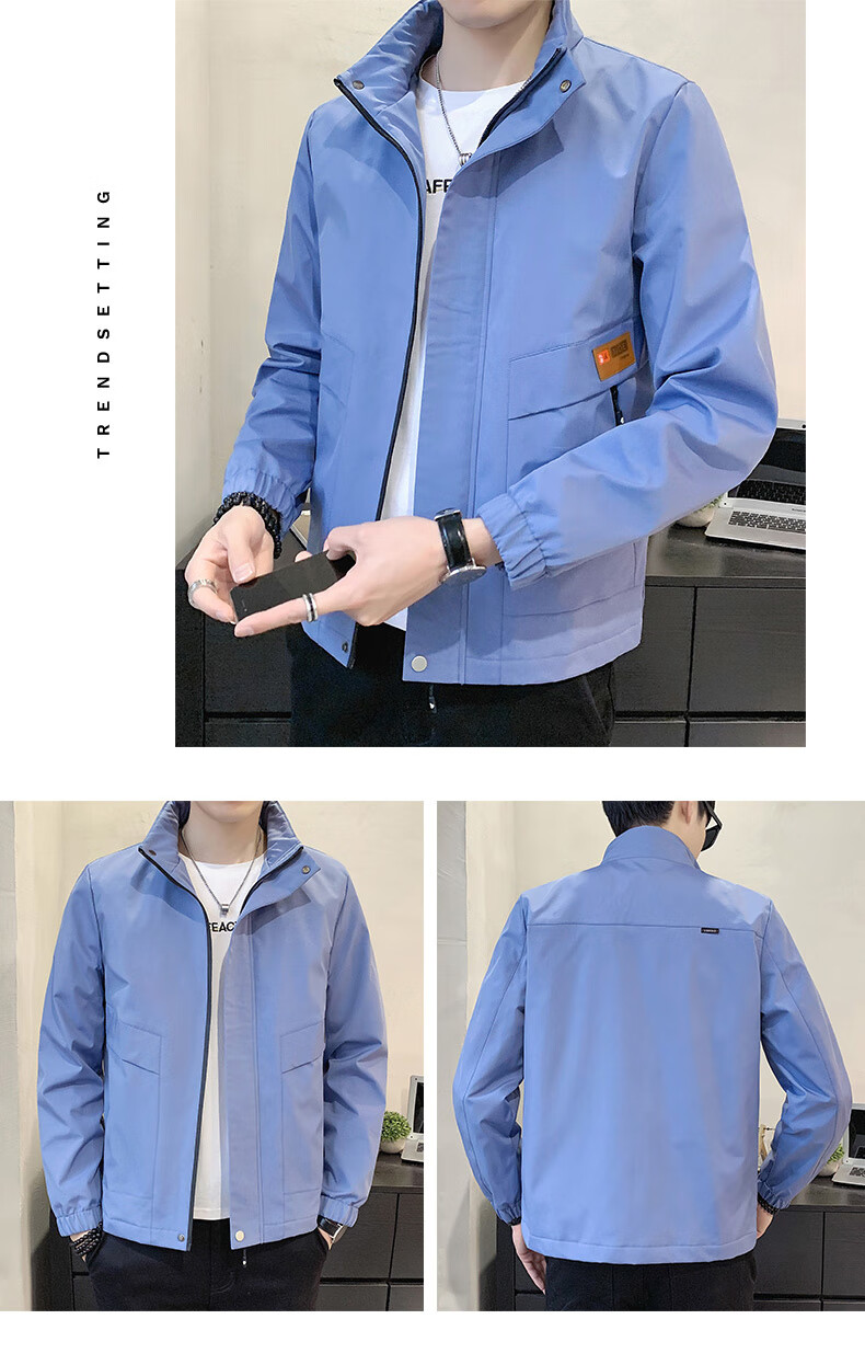 Jeanswest Men's Outdoor Sports Jacket Spring Autumn Coat Stand Collar Loose Workwear Windproof Casual Trendy Versatile Black 2XL 11