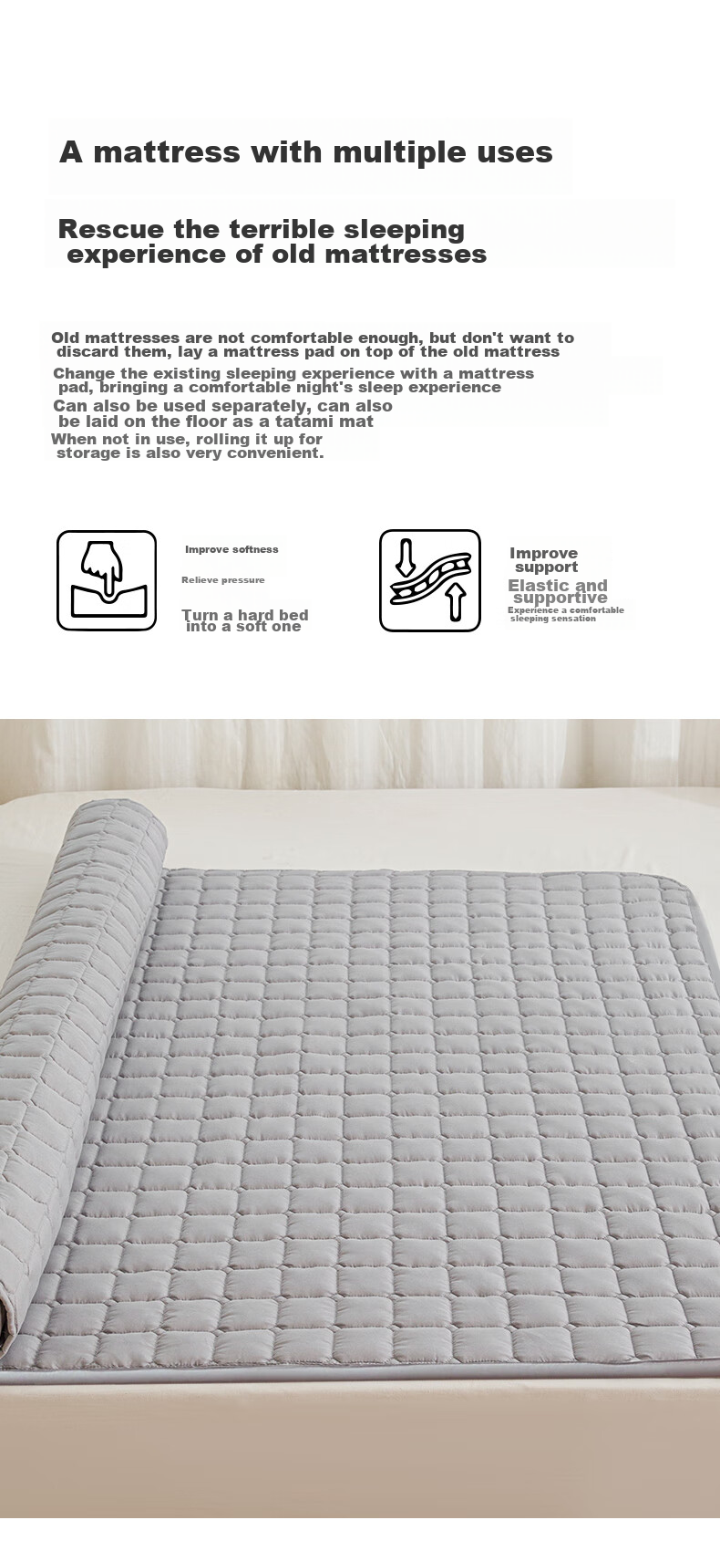 CROWN Mattress Pad, 1.5m X 2m Single Bed Mattress, Bedding Soft Pad, Student Dormitory Home Use Mattress Protector 6