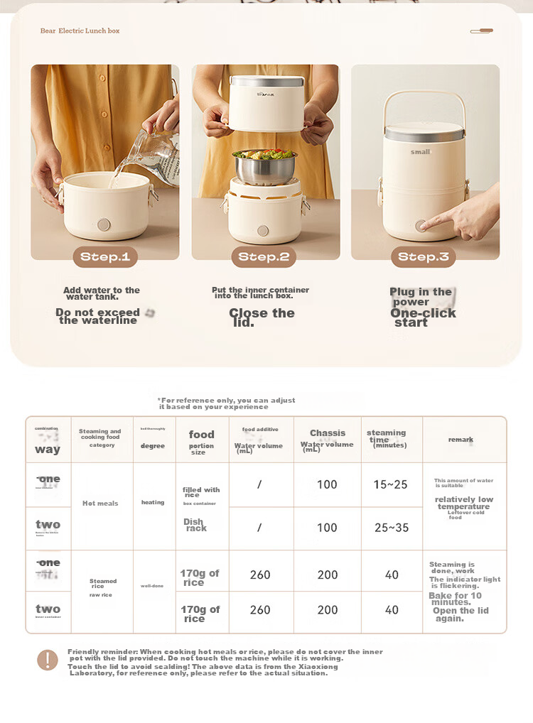 Bear Electric Lunch Box, Heated Lunch Box, Insulated Lunch Box with Heating Function, Portable Steaming And Cooking Food Device, Office Use, 1.5L Double-Layer Stainless Steel Inner Pot, Multifunctional DFH-C15D2 9