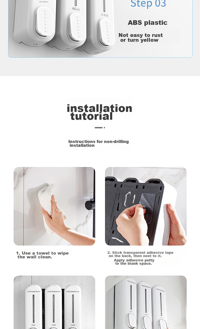 Interhasa! Three-Head Soap Dispenser Wall-Mounted Hand Soap Holder, Hotel Shower Gel Dispenser, Refill Bottle Pump F7020 12