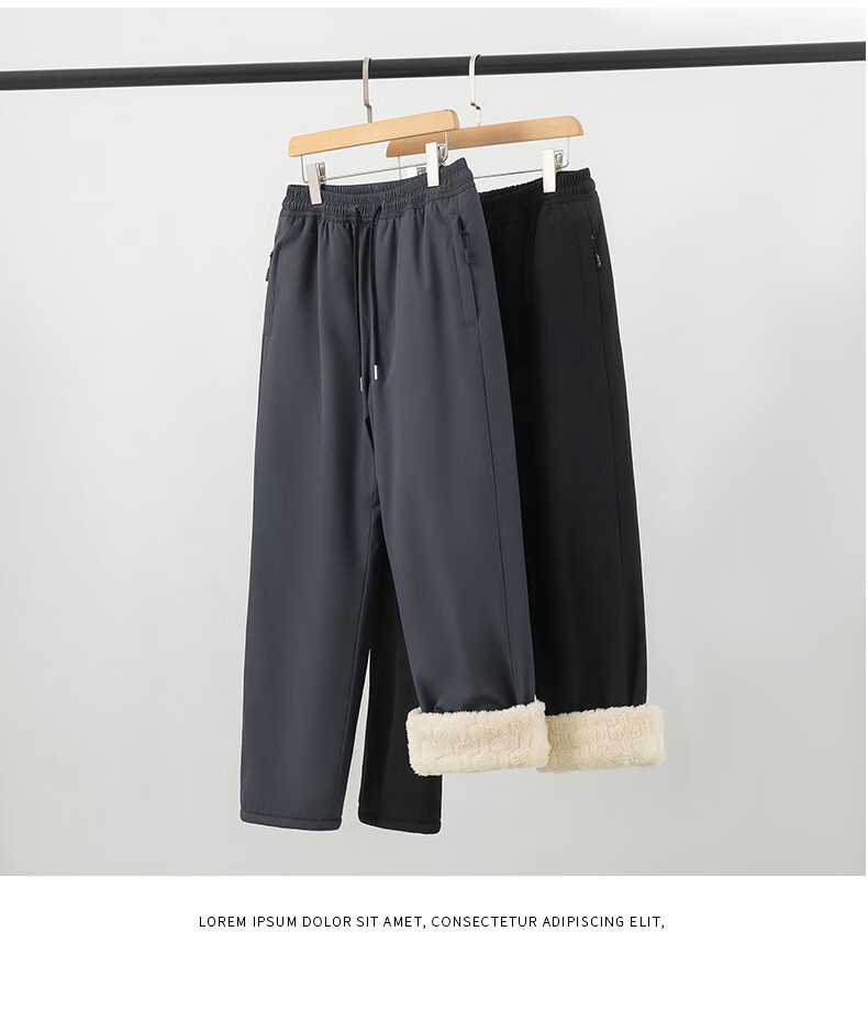 CLOR Lambswool Pants for Men, Autumn And Winter Fleece-Lined Thick Warm Casual Sports Straight-Leg Trousers CL45JR Black 4XL 19