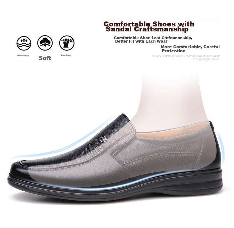 EGCHI Business Casual Shoes, Men's Slip-On Formal Work Leather Shoes, JS7588, Black, Size 38 9