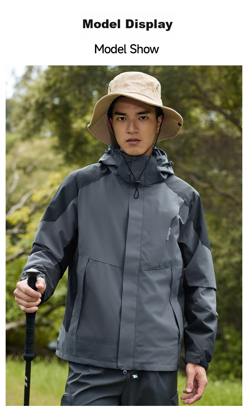 Huili Men's Outdoor Three-In Hooded Jacket, Detachable Inner Liner for Autumn And Winter, Windproof And Waterproof Jacket 17