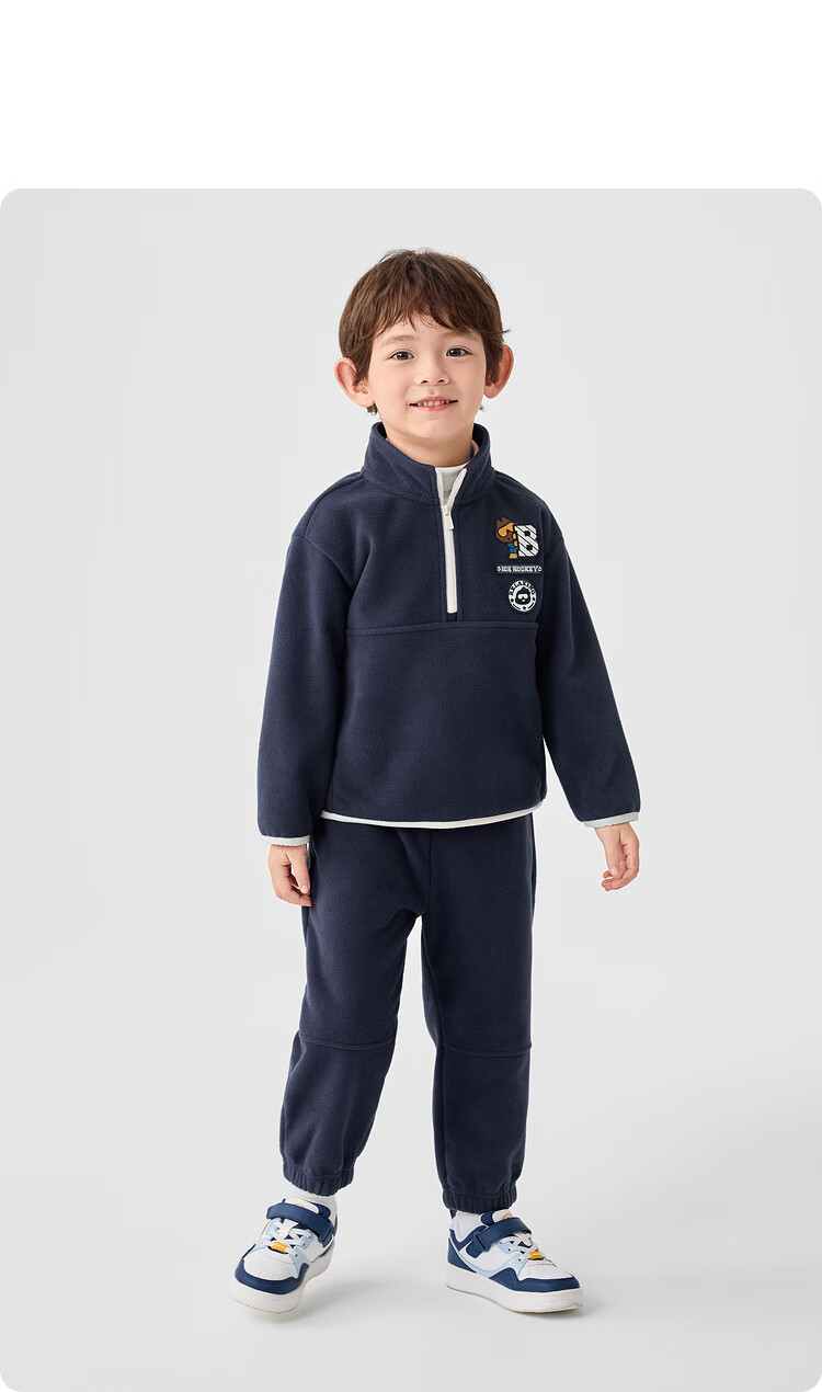BALABALA Children's Clothing Set, Boys' Autumn And Winter Outfit, Fleece Two-Piece Suit, Preppy Style, Versatile Casual Wear for Young Kids, Warm 9