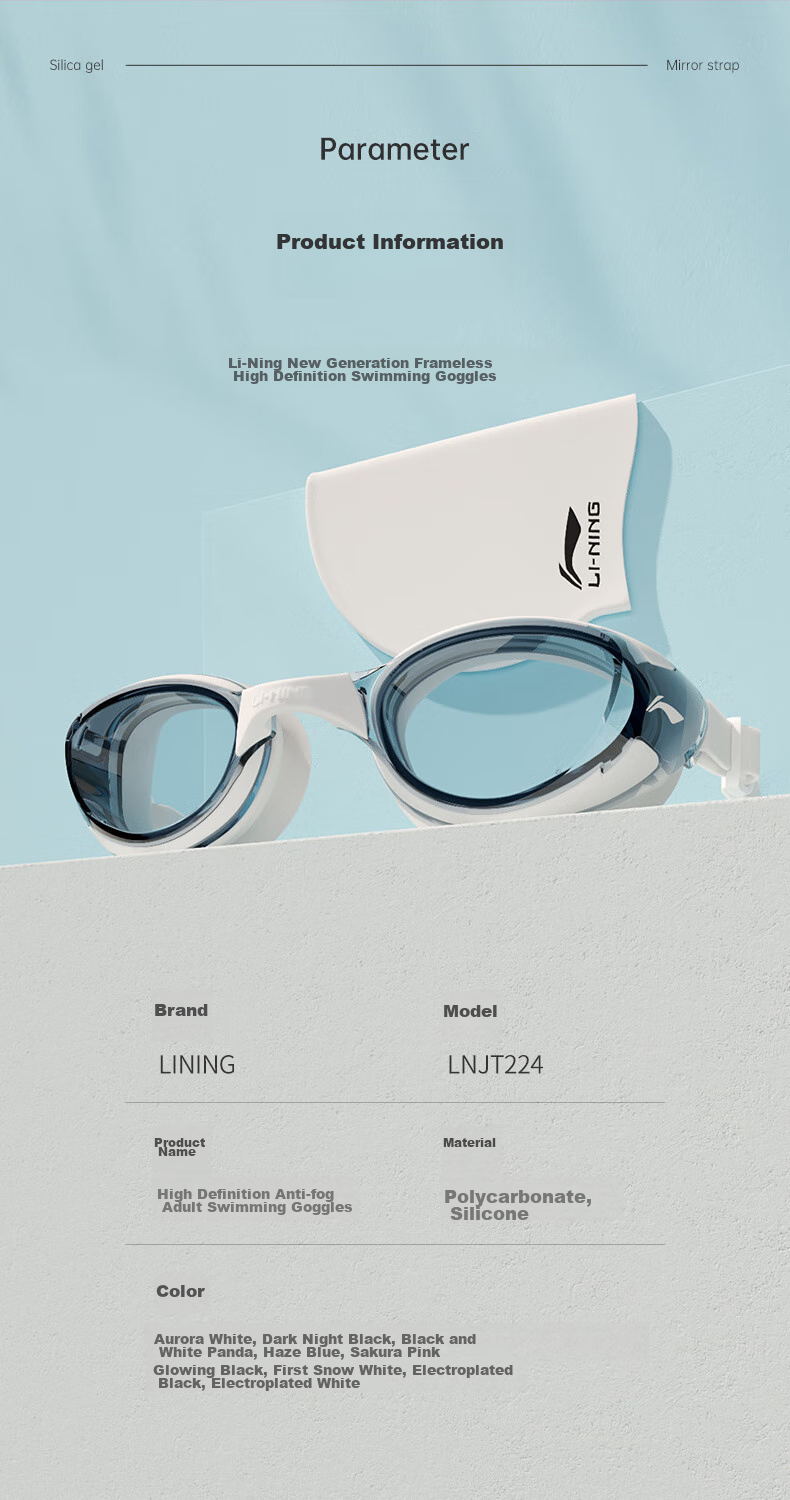 Li-Ning Women's Swimming Goggles And Cap, Waterproof Anti-Fog High-Definition Swimming Glasses for Men And Women, White, 24-19 Myopia 150 Degrees 10
