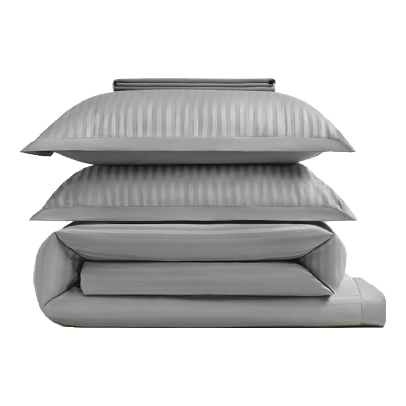 Canasin Hilton Hotel Four-Piece Bedding Set, Luxury 100-Thread Satin Pure Cotton [Fitted Sheet Style], Dark Gray, for 1.8-Meter Bed