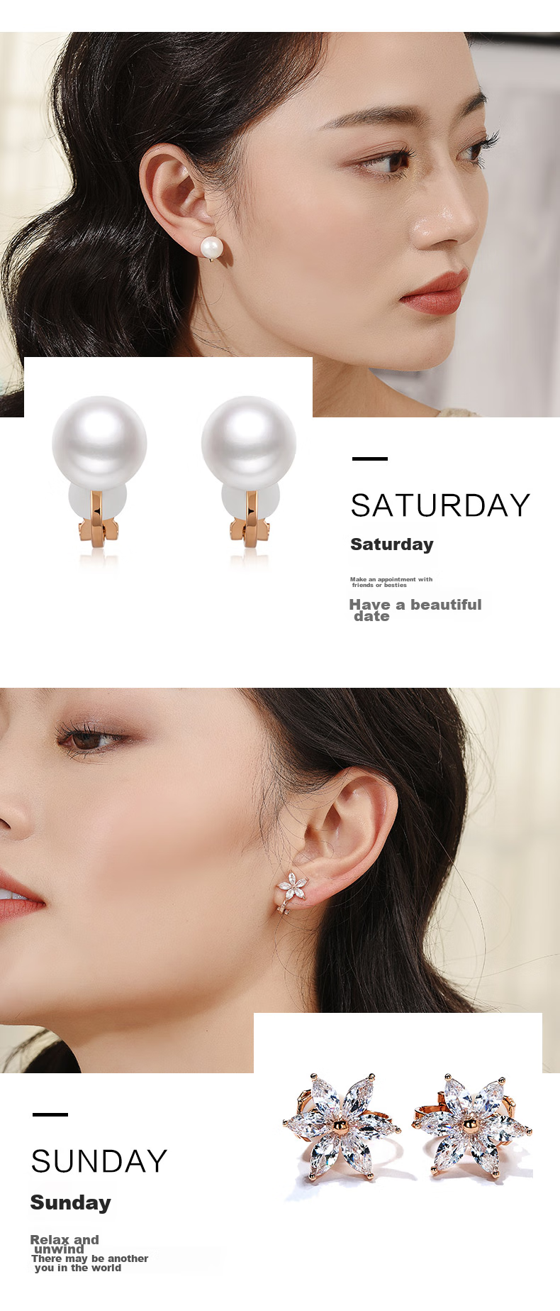 Dairuo No-ear Piercing Earrings for Women, Weekly Ear Ring Set, Slimming High-End Light Luxury, Practical Birthday Gift for Girlfriend 7