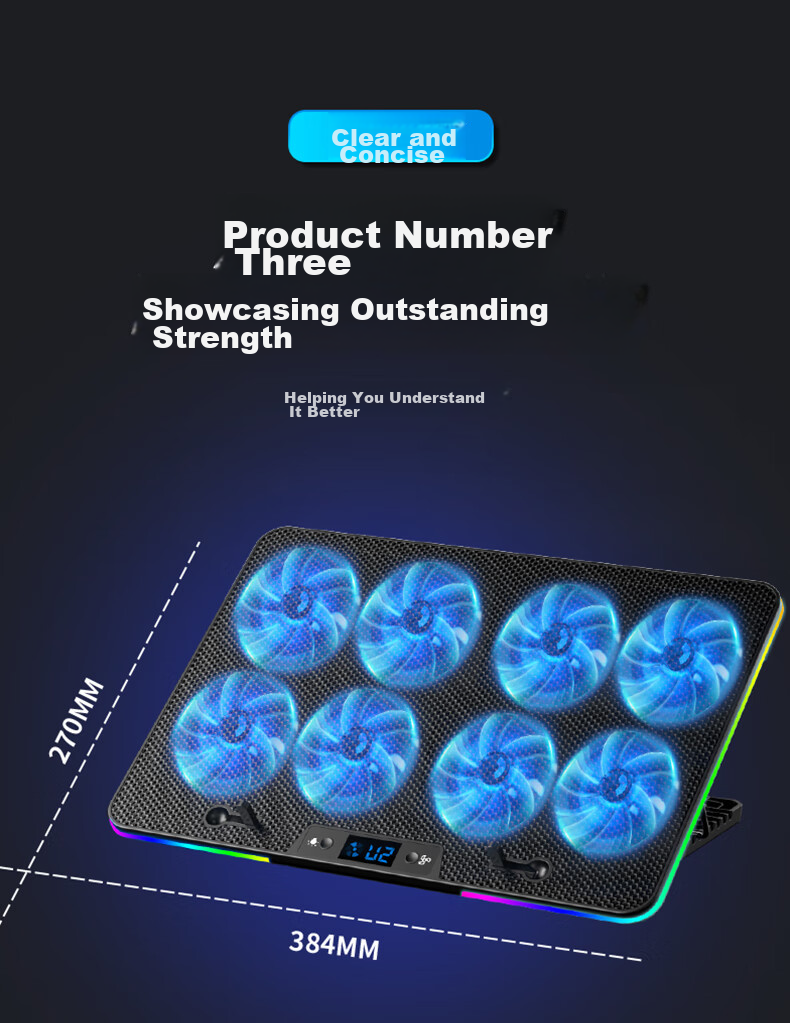 SUOHUANG SSRQ-N8RGB Laptop Cooling Pad Laptop Stand Gaming Cooling Base LCD Display Adjustable Speed Adjustable Height Surrounding Luyue 16 Plus 11