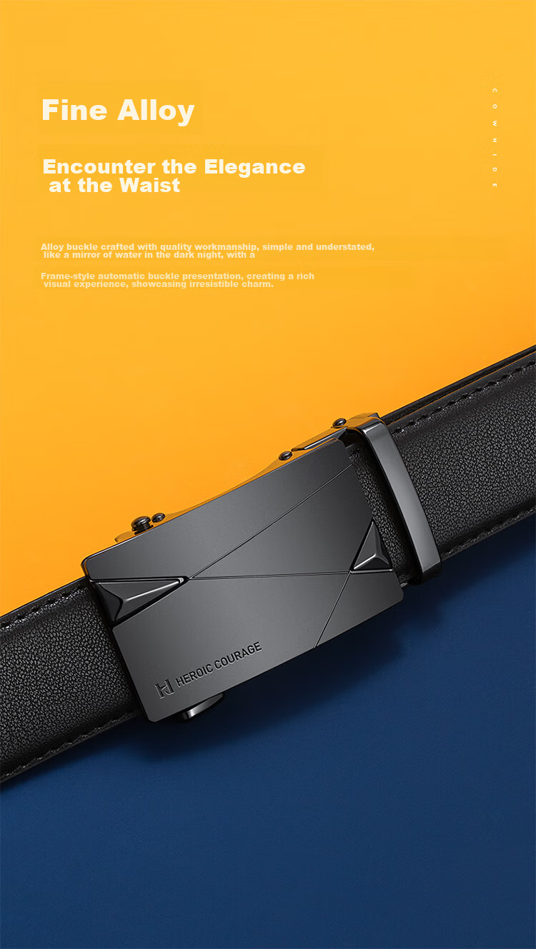 HLA Men's Belt with Automatic Buckle, Genuine Leather Business Waistband, Fashionable Birthday Gift for Young Men And Boyfriends 4