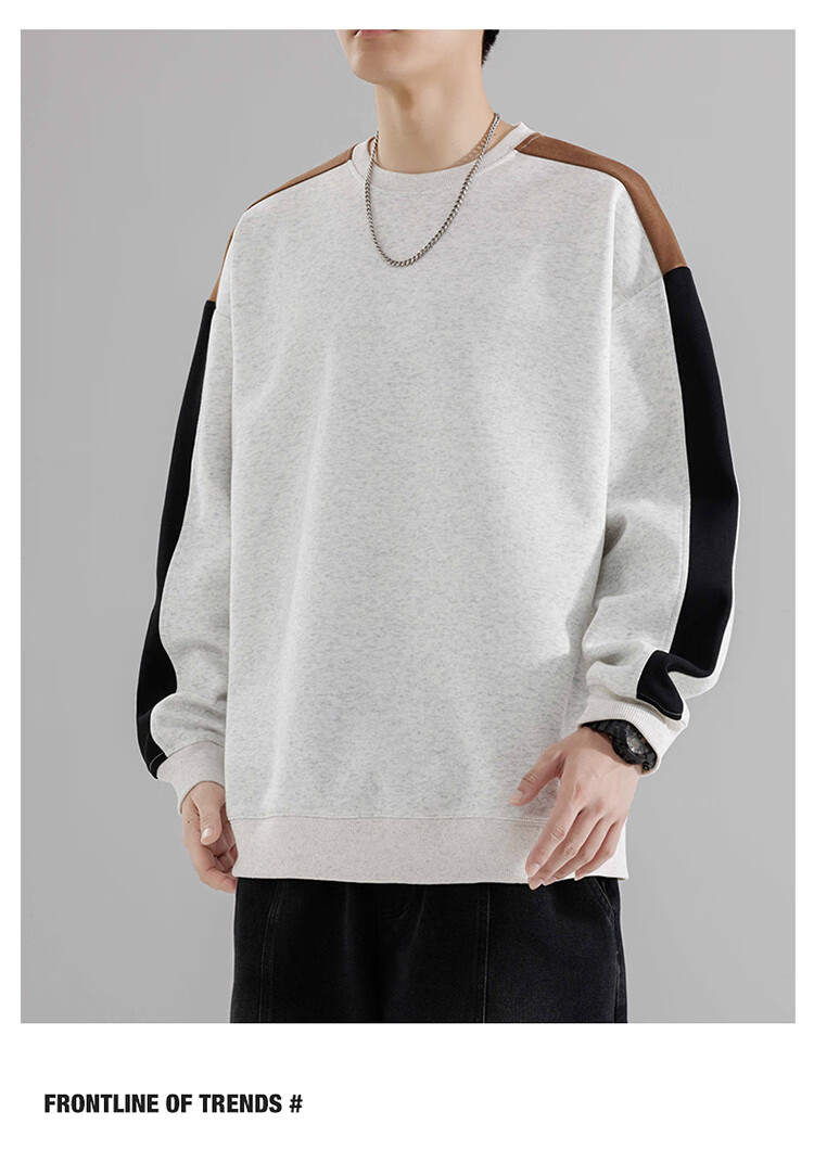 Foss Phil Crew Neck Sweatshirt for Men, Spring And Autumn Loose Casual Patchwork Color-Block Trendy T-Shirt Top 8883 Black M 8