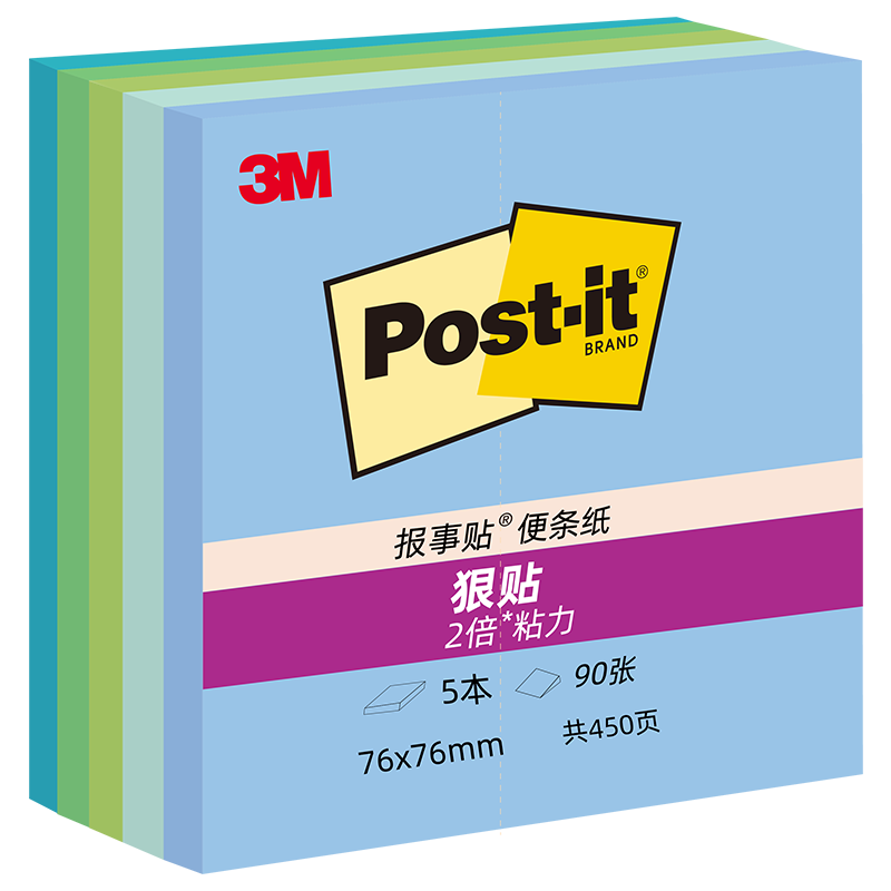 3M Sticky Notes, Memo Pads/Note Paper/Notepad, Office Supplies, School Supplies Stationery, Dureader Fun Series Blue Earth 5 Colors 654-5SST R4