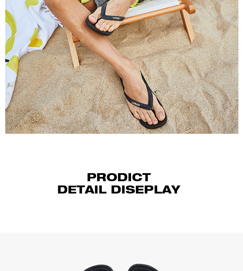 LURAD Men's Casual Outdoor Flip Flops Non-Slip Thong Sandals Black - Thin Straps Size 39-40 13