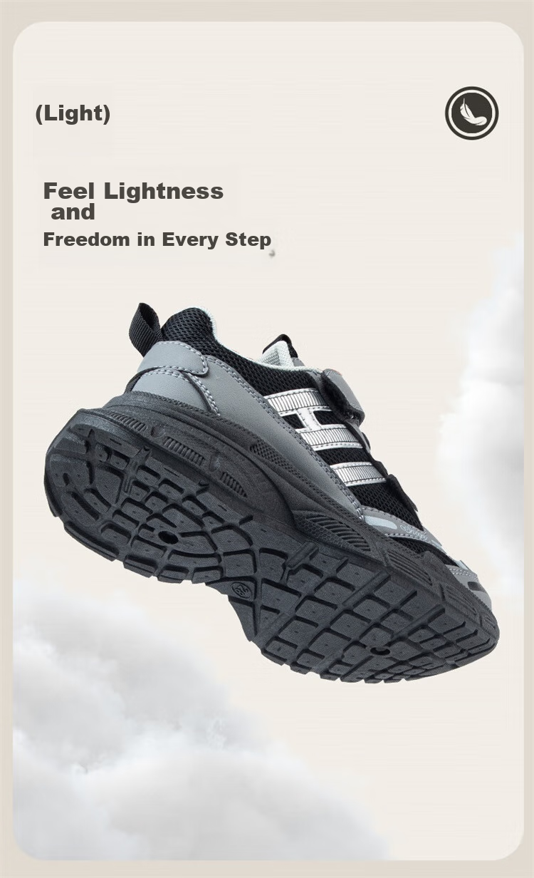 SNOOPY Boys' Sneakers, Versatile Lightweight Running Shoes, Big Kids' Dad Shoes, 7882 Black And Gray, Size 34 8