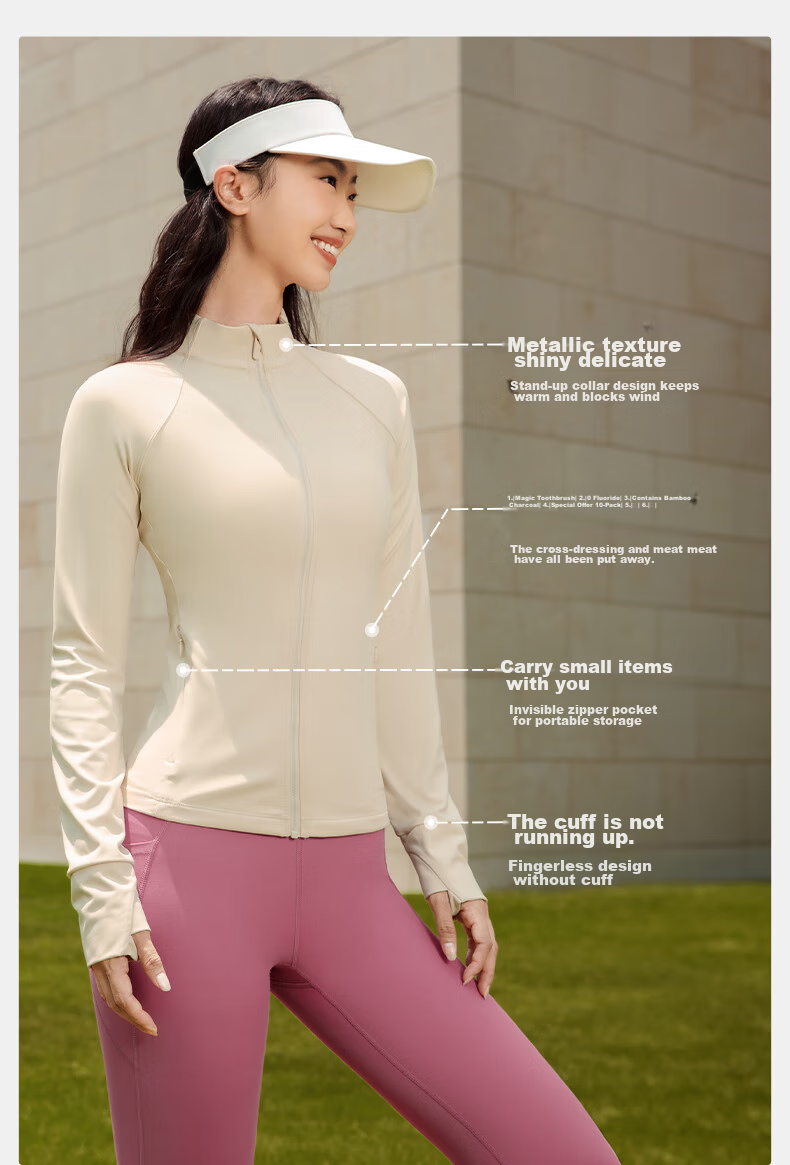 VFU Women's Sports Jacket for Cycling, Running, Outdoor Fitness, Morning Jogging, Exercise And Yoga Wear, Autumn And Winter, Roasted Milk Apricot Color, Size S 9