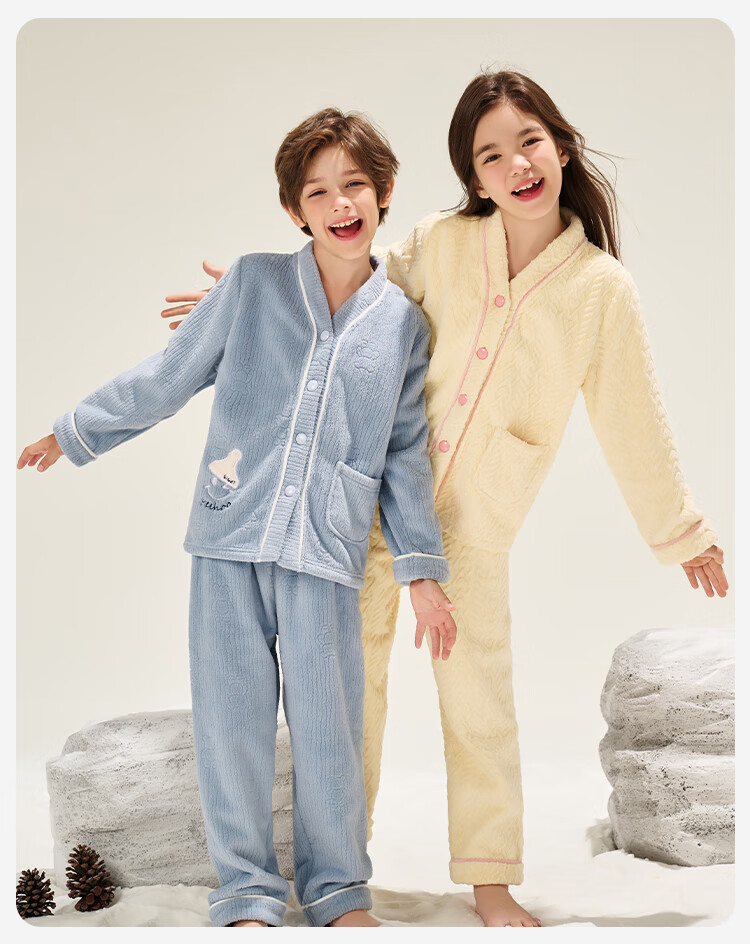 YEEHOO Kids Autumn Winter Fleece Thickened Anti-Static Pajamas Homewear for Older Children Teen Boys and Girls 17
