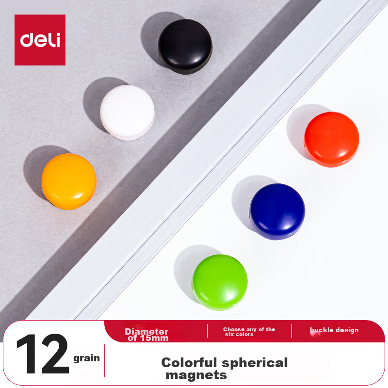 Deli 12 Pieces/card Colored Spherical Magnetic Pins, Refrigerator Stickers Whiteboard Accessories Round Magnetic Particles Small Magnetic Buttons Strong Magnet Magnetic Iron Stone Buckle Magnetic Pins Teaching Office Use Children Teachers 7823