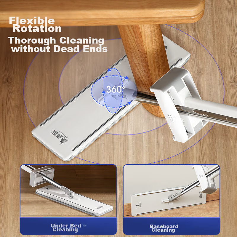 MARYYA Hands-Free Flat Mop, 38cm, 2 Mop Pads Included, Household All-In Mop with Water Scraper, No Hand Washing Required
