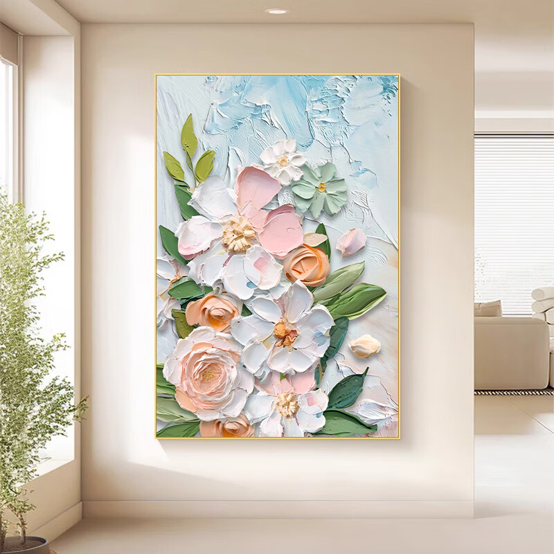 Yihuan Yu Cream Style Living Room Decorative Painting Floral Entryway Hallway Wall Art Sofa Background Nordic Texture Mural