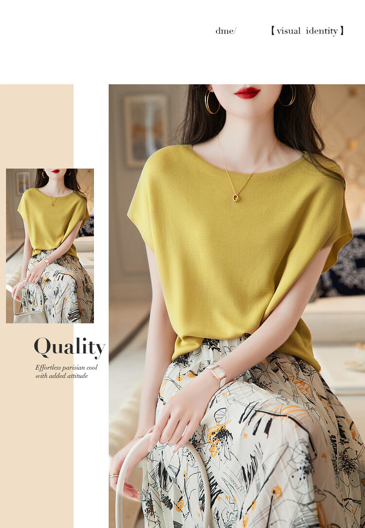 Dme [One-Word Collar Knit Top], Summer Elegant Batwing Sleeve Short-Sleeve Knit Sweater, Women's Blouse 11