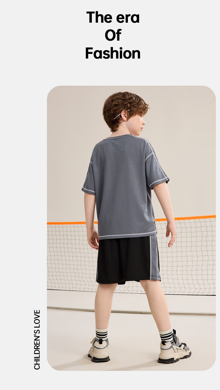 ASK JUNIOR Boys' Sports Set Summer Children's Lightweight Quick-Dry T-Shirt + Shorts Two-Piece Tennis Outfit for Older Kids 150 14