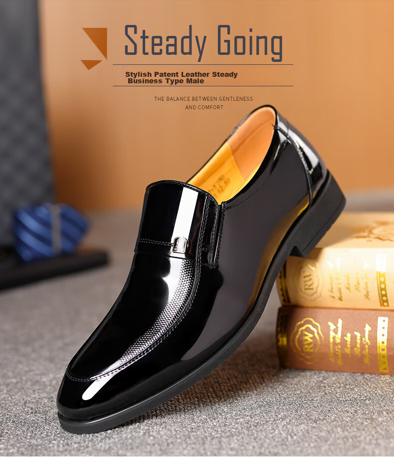 LAORENTOU Leather Dress Shoes for Men, Formal Patent Leather Shoes, Wedding Groom Shoes, Pointed Toe Slip-On Shoes, LA13087, Black, Size 39 1