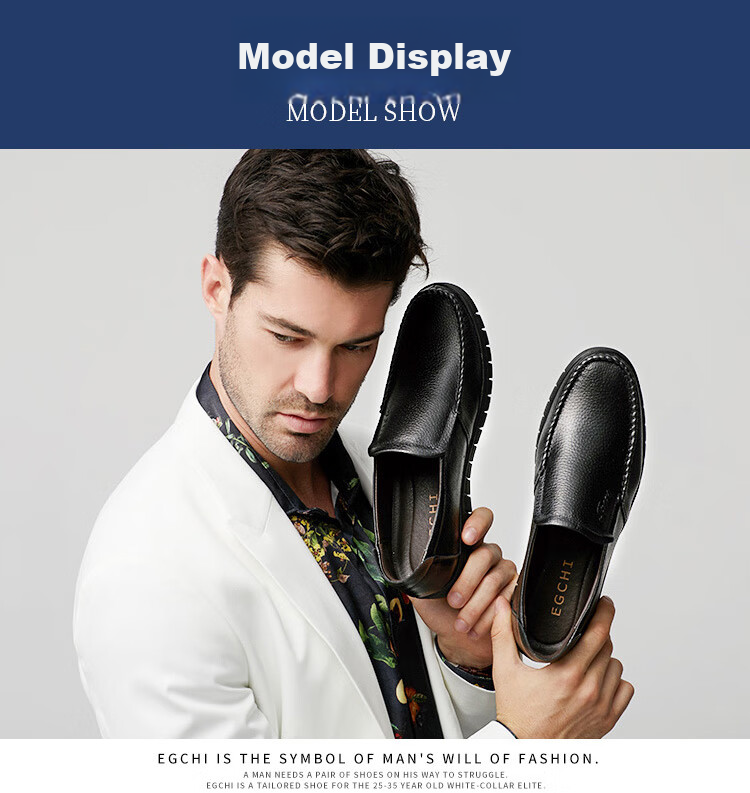 EGCHI Business Casual Shoes for Men, Leather Slip-On Shoes, Top-Grain Cowhide, Middle-Aged Footwear, 36274 All-Season Style, Size 40 24