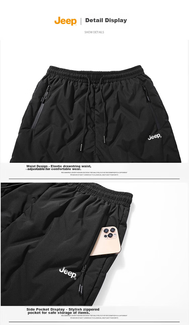 JEEP Men's down Pants for Winter, Fleece-Lined Thick Warm Joggers Casual Trousers, Black, Size M 20