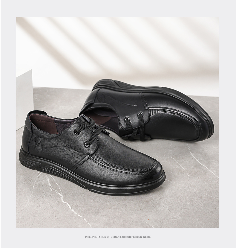 LAORENTOU Men's Leather Shoes, Spring And Autumn Business Casual Shoes, Top-Layer Cowhide Lace-Up Wear-Resistant Non-Slip Men's Shoes LA12049 Black 42 16