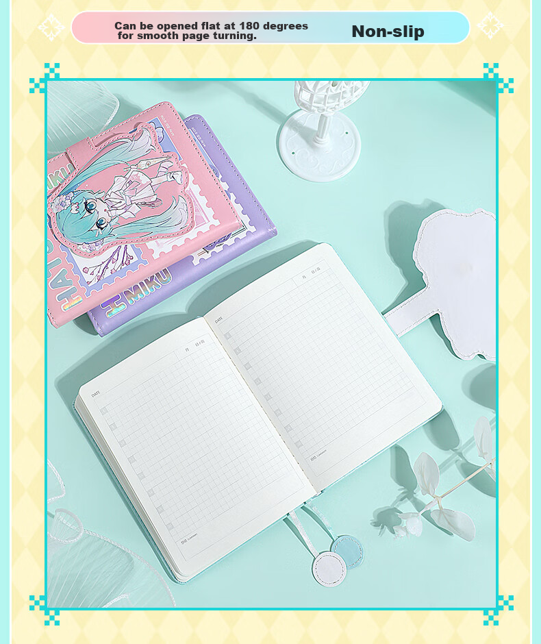 GuangBo Hatsune Miku Official Merchandise Anime Planner, High-Quality Magnetic Cover Diary with 96 Pages/105*140mm CY997027-D Gift 8
