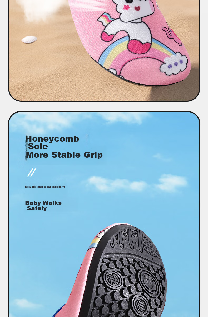 Lemonkid Children's Beach Shoes, Water Park Diving Swimming Shoes, Boys And Girls Soft-Soled Slippers, Cherry Pink Unicorn, Size 28/29 3