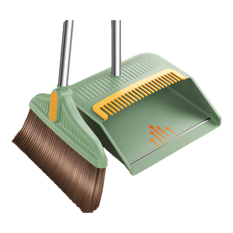 Jieshibao Broom And Dustpan Set, Household Broom Combination, Non-Stick Hair Sweeping Tool, Floor Scraper, Nordic Gree