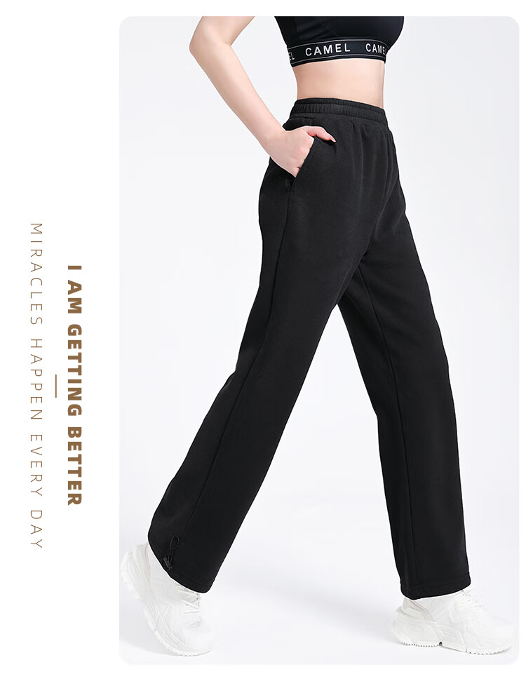 CAMEL Fleece-Lined Thickened Women's Loose Straight-Leg Pants for Running And Yoga Sweatpants Y23CY05013 Light Floral Gray S 22