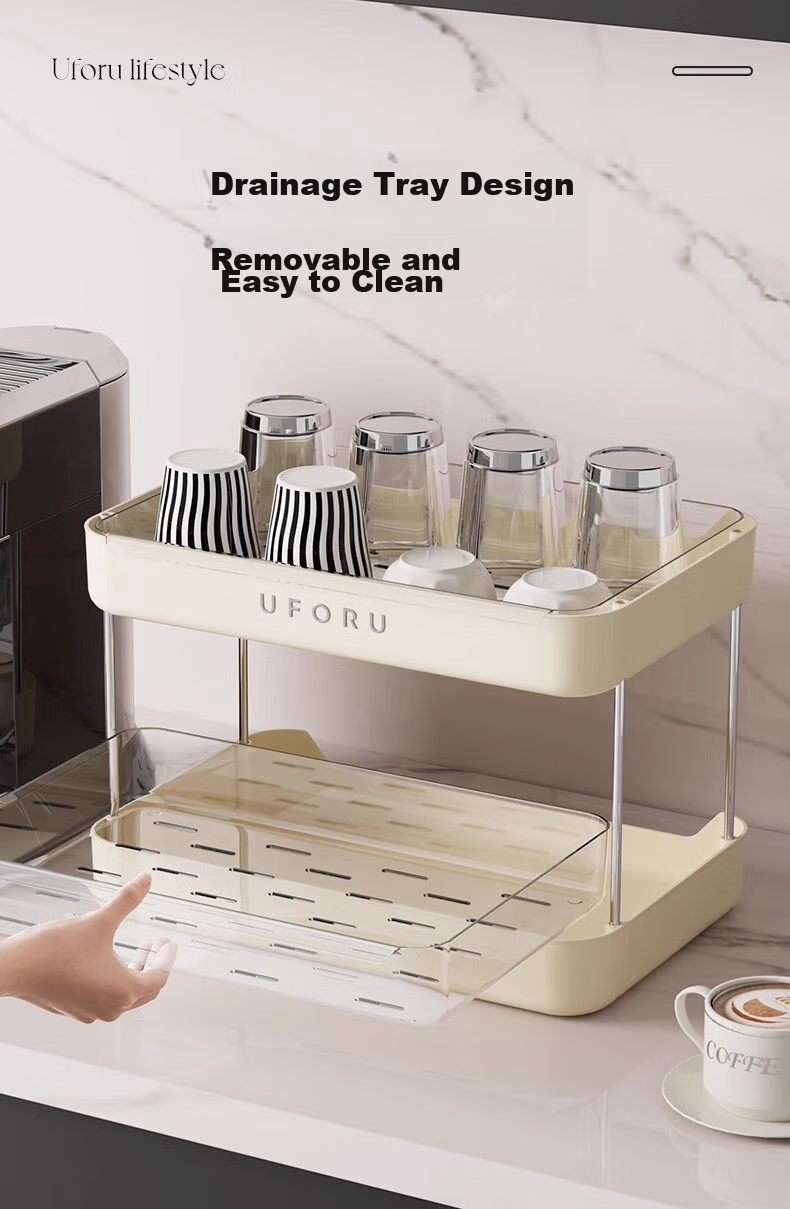 Jiadu Cup Storage Rack, Desktop Holder for Water Cups And Teacups, Dining Table Tray, Light Luxury Home Use, Double-Layer Draining Cup Rack 4