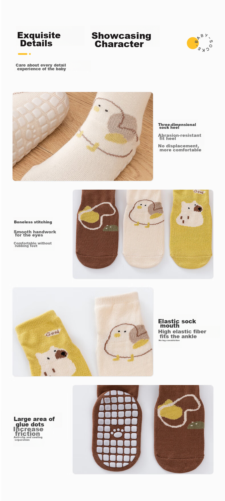 Tongyan Baby Socks, Infant Floor Socks, Spring And Summer Indoor Non-Slip Warm Toddler Socks for Boys And Girls, 3 Pairs Pack, 0-1 Year Old 12