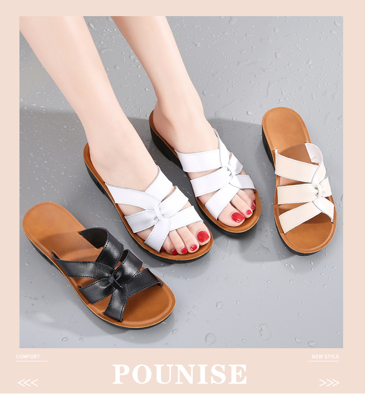 Pounise Women's Fashionable Wedge Sandals, Comfortable Versatile Open-Toe Thick-Soled Mom Slippers PDX-0520 White 35/225(1.5) 1